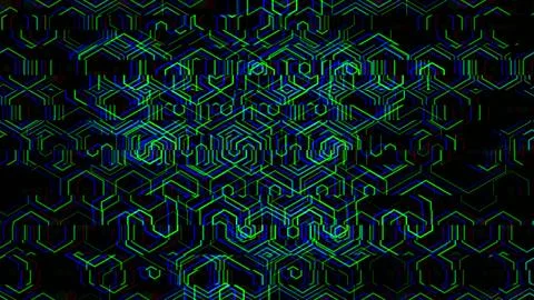 Circuit pattern design with blue lines on black background Illustrazione stock