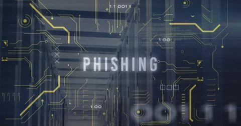 Circuit patterns overlay text spelling PHISHING Stock Photos