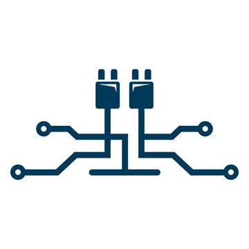 Circuit Plug Technology Connection Logo Design Digital Vector Template Icon Illustrazione stock