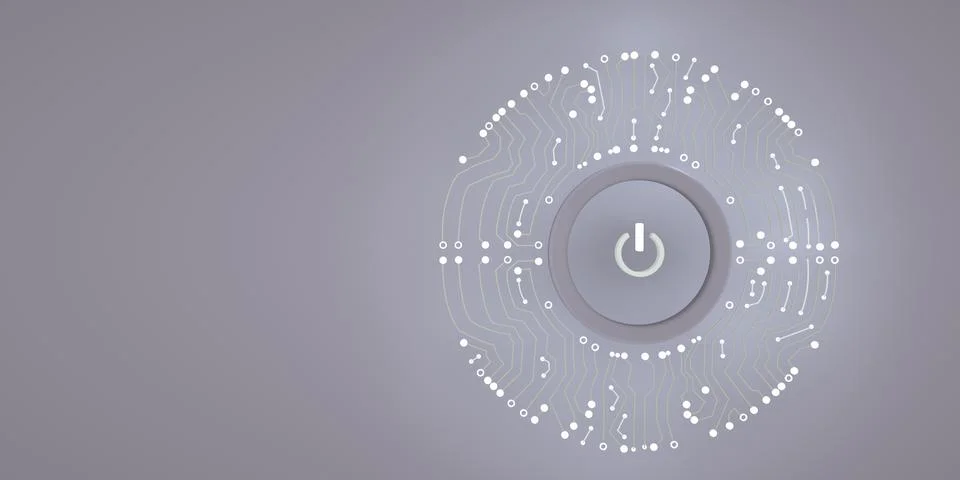 Circuit power button. HUD concept. Futuristic digital background. 3d render Ilustração Stock