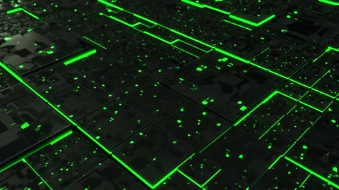Circuit Pulse Glowing Digital Grid Loop Stock Footage 314273761