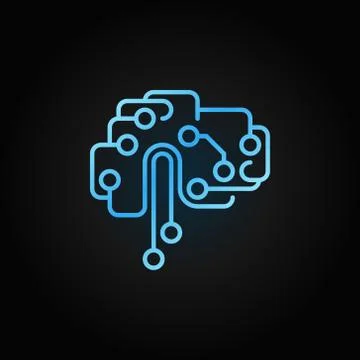 Circuit tech brain outline blue icon. Vector AI brain sign 스톡 일러스트