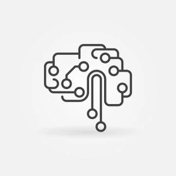 Circuit tech brain outline icon. Vector AI Symbol Stock Illustration