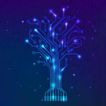 Circuit tree on blue background. Science and technology concept. Computer mot Illustrazione stock