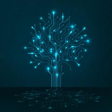 Circuit tree on blue background. Science and technology concept. Computer mot Stock Illustration