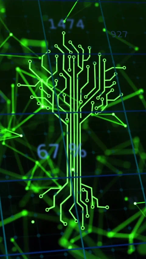 Circuit tree design with green digital network and data processing animation Stock Footage 344244653