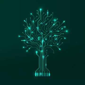 Circuit tree on green background. Modern hardware design. Science and technol Stock Illustration