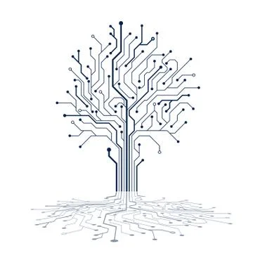 Circuit tree silhouette. Technology background design. Computer engineering h Stock Illustration