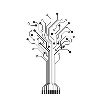 Circuit tree silhouette. Technology design element. Computer engineering hard Stock Illustration