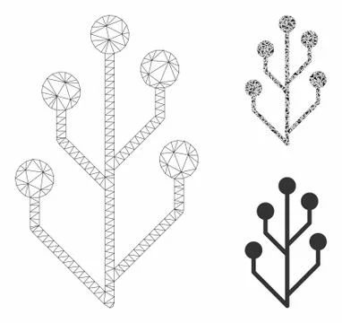 Circuit Tree Vector Mesh Wire Frame Model and Triangle Mosaic Icon Stock Illustration