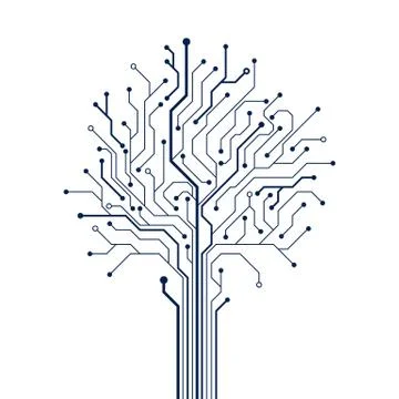 Circuit tree on white background. Technology design element. Computer enginee Illustrazione stock