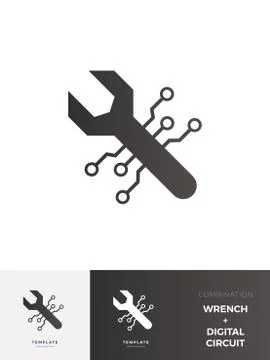 Circuit Wrench logo with combination description Stock Illustration
