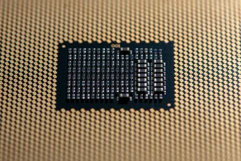 Circuitboard with processor on motherboard surface. Circuit board in macro .. Stock Photos