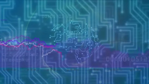 Circuitry glowing, sparking brain pulsing while color waves rising stacking Stock Footage 334788181