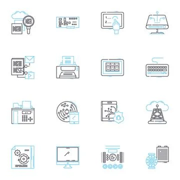 Circuitry linear icons set. Voltage, Resistance, Capacitance, Current Stock Illustration
