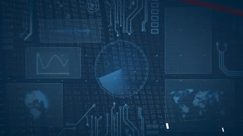 Circuits activating, radar dial rotating and scanning to locate network activity Stock Footage 329473140