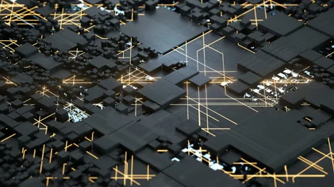 Circuits and cubes with dark background, 3d rendering. Stock Footage 159747121