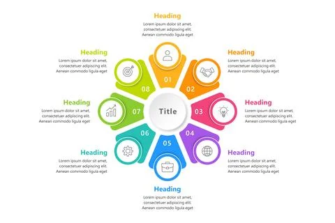 Circular 8 Step Infographic Presentation Template. Vector Illustration Stock Illustration