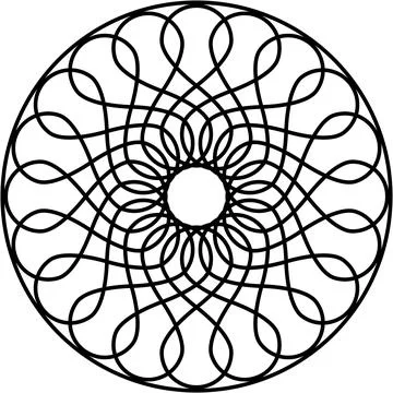 Circular abstract design with looping black lines symmetrical pattern. Stock Illustration
