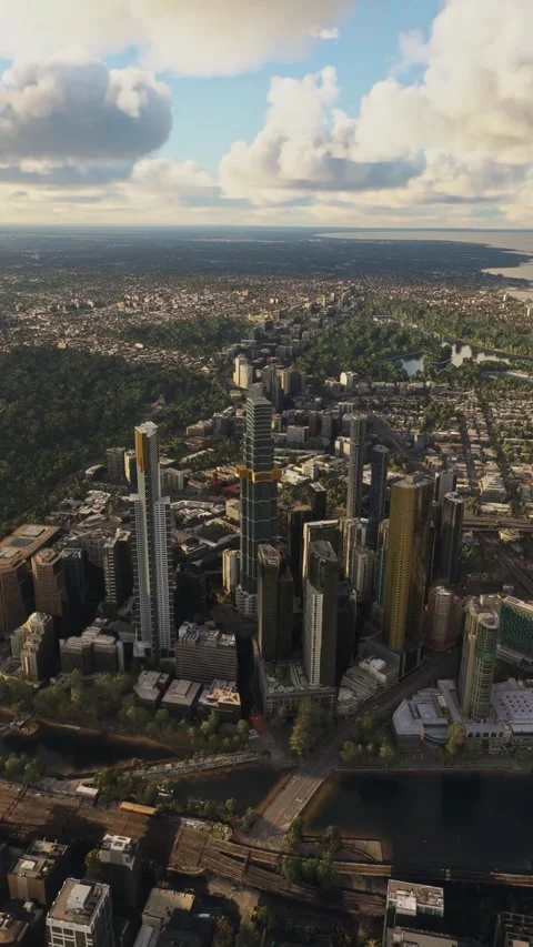 Circular aerial drone view of Melbourne city. Australia Stock Footage 284886024