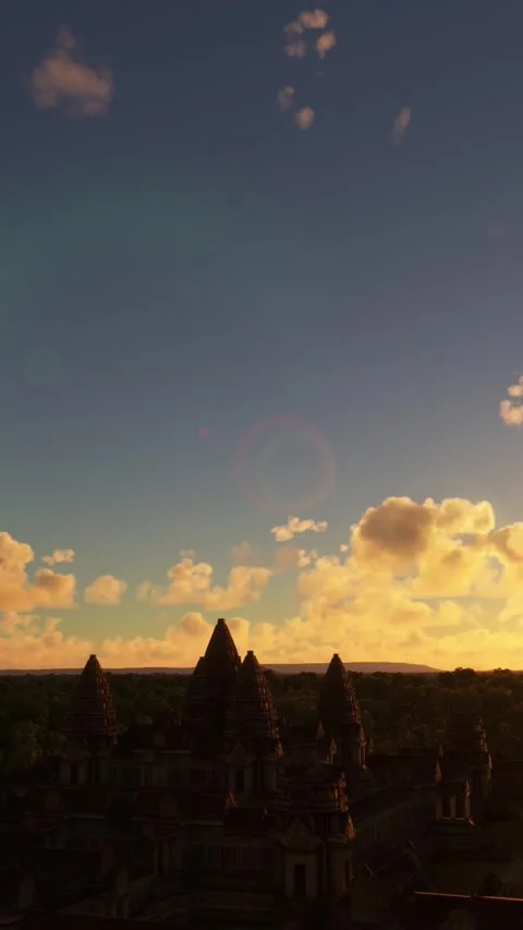 Circular aerial drone view at sunset of Angkor Wat Temple. Cambodia Stock-Footage 284491390