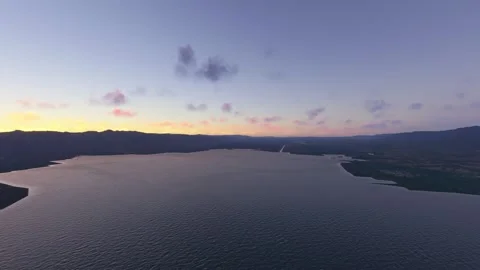 Circular aerial drone view at sunset of Inle Lake. Myanmar Видео 328279345