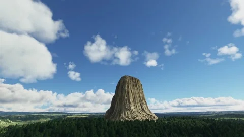 Circular aerial view of Devils Tower National Monument in Wyoming. United States Stock Footage 248201204