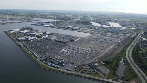 Circular aerial view of engineered harbor rectangle Stock Footage 337966995