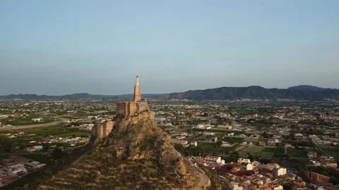 Circular aerial view of a statue of Jesus Christ. Cristo de Monteagudo, Murci Stock Footage 222009397