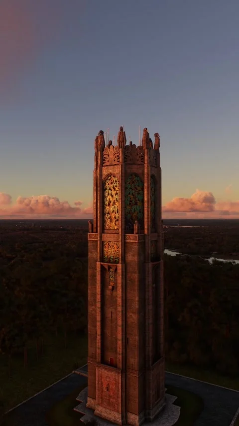 Circular aerial view at sunset of Bok Tower Gardens - Lake Wales in Florida Video stock 284884191