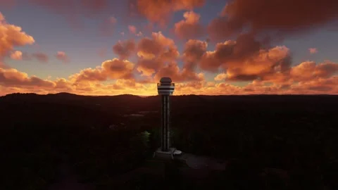 Circular aerial view at sunset of Hot Springs Mountain Tower in Arkansas Stock Footage 249454070