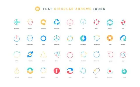 Circular and curved cycle arrows, loading upgrade bar, spin movement flat icon Stock Illustration
