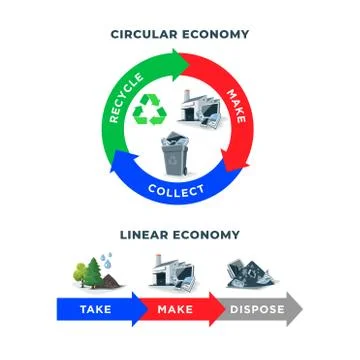 Circular and Linear Economy Compared Stock Illustration