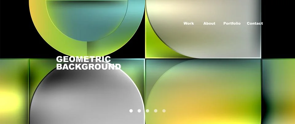 Circular and square patterns on black background, liquid geometry Stock Illustration
