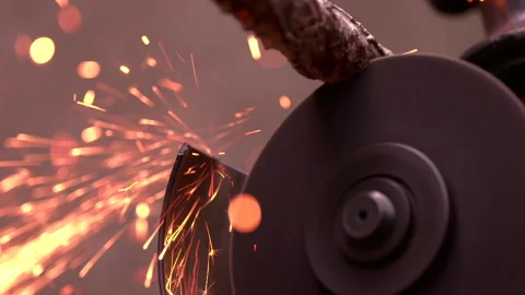 Circular Angle Grinder on Metal Stock Footage 248797634