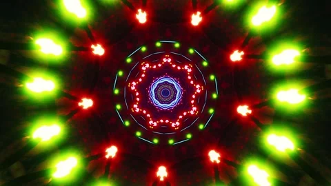 Circular animation with blue and red lights. Kaleidoscope VJ loop Stock Footage 261671228