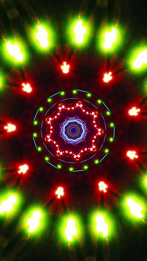 Circular animation with blue and red lights. Kaleidoscope VJ loop Vertical. 3D Stock Footage 314716292