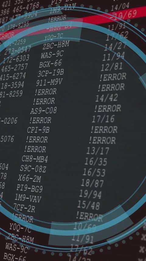 Circular animation over error codes and data on dark background Stock Footage 343159178