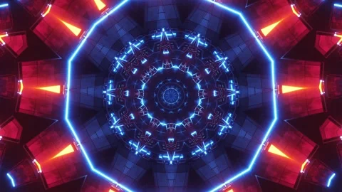 Circular animation of pattern with neon lights in the center. Kaleidoscope VJ lo Stock Footage 252351573