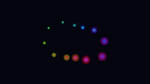 A circular arrangement of glowing gradient spheres against a black background Video stock 335117407