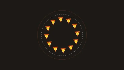 A circular arrangement of orange triangles with yellow centers on black Stockbeeldmateriaal 338309715