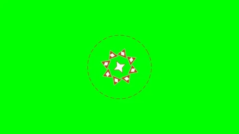 A circular arrangement of red and white triangles on a bright green backgroun Stock-Footage 341839460