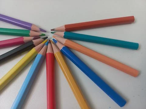 Circular Arrangement of Sharp Colored Pencils Tips Stock Photos