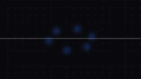 A circular arrangement of six glowing blue orbs on a dark black background Video stock 339616970