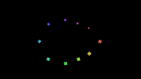 A circular arrangement of small colorful square blocks on a black background Video stock 335117616
