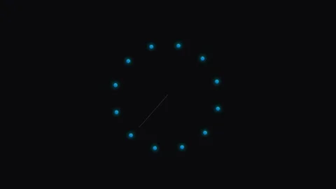 A circular arrangement of twelve glowing blue dots on a dark background Video stock 339619230