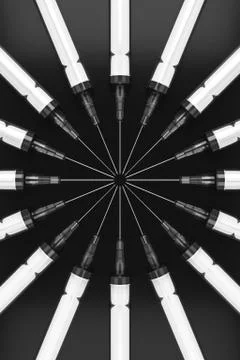 Circular Array of Hypodermic Needles on Black Stock Illustration