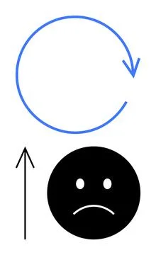 Circular Arrow Above Sad Face and Upward Arrow Representing Change and Impr.. Stock Illustration