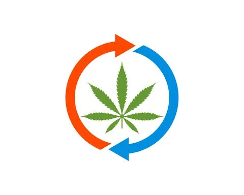Circular arrow with cannabis leaf inside Illustrazione stock