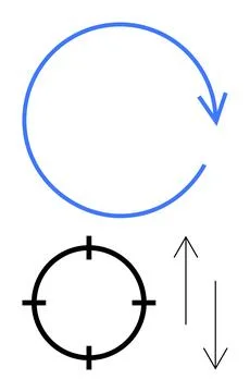 Circular arrow pointing right, a target circle with crosshairs, and vertical  스톡 일러스트